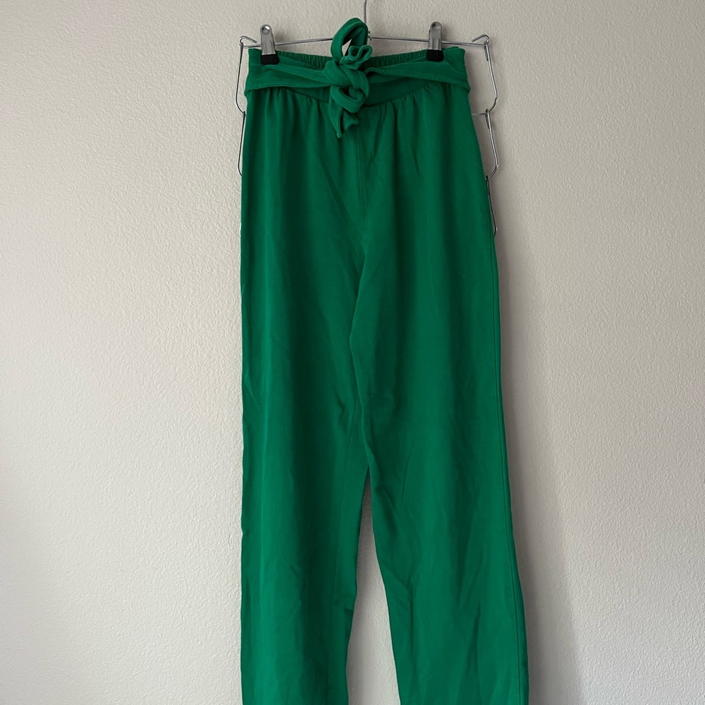 Zara Green Trousers Relaxed Fit Elastic Waist